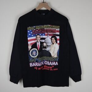 Barack Obama 44th President 56th Inauguration Long‎ Sleeve Shirt Black L 19x27.5